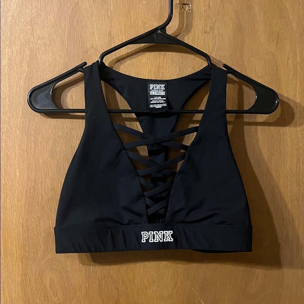 PINK Victoria's Secret Black Crisscross Sports Bra
